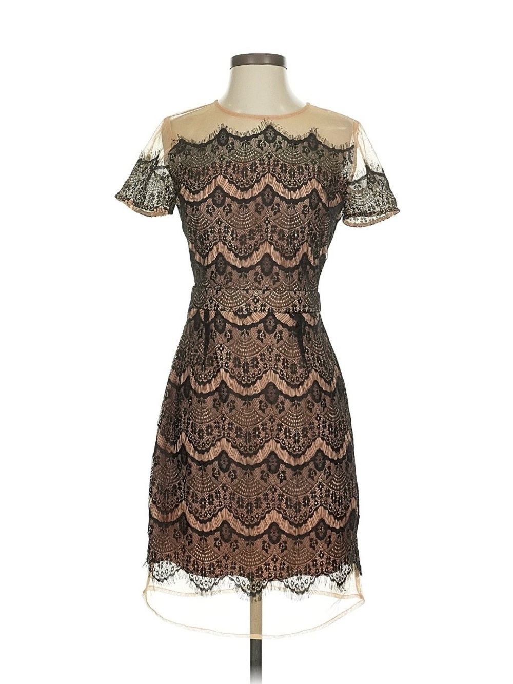 Gianni Bini Black Lace Overlay Dress with Nude Underlay